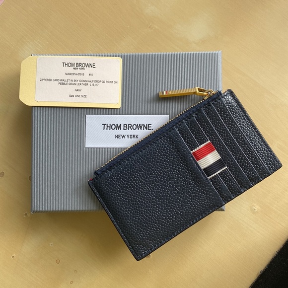 THOM BROWNE Navy Sky Icons Zip Card Wallet - Picture 3 of 13